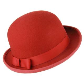 Červený plstěný klobouk se stuhou (Dámský klobouk s mašlí)