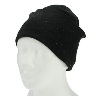 Dámská zimní čepice černá s perličkama (Pletená čepice s podšívkou)
