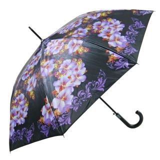 Dámský deštník černý s orchidejemi (U-51 Holový deštník pro ženy)