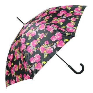 Dámský deštník černý s růžemi (U-51 Holový deštník pro ženy)