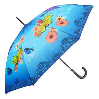 Dámský deštník modrý s květy (U-52 Holový deštník pro ženy)