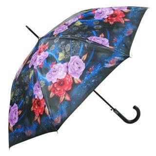 Dámský deštník modrý s růžemi (U-51 Holový deštník pro ženy)