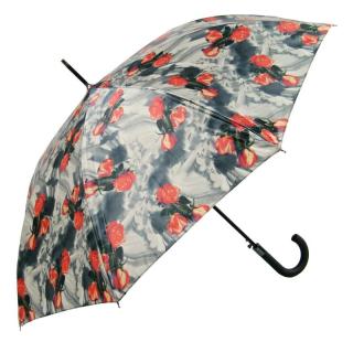 Dámský deštník šedý s růžemi (U-51 Holový deštník pro ženy)