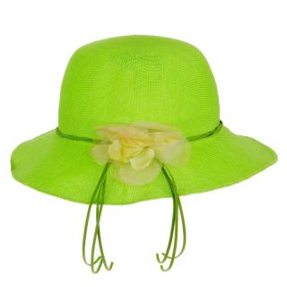 Dámský letní klobouk zelený s kytičkou (Dámský letní slamák se stuhou)