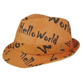 Dětský oranžový klobouk Hello world (Klobouček pro děti s nápisy)