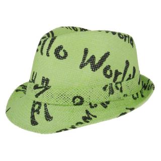 Dětský zelený klobouk Hello world (Klobouček pro děti s nápisy)