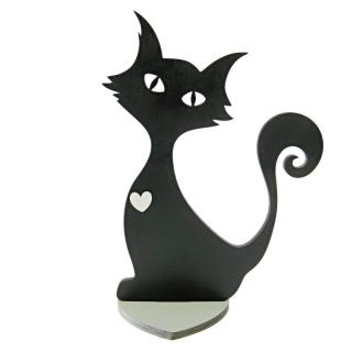 Dřevěná kočka se srdíčkem, černá 36 cm (Figurka dřevěné kočky)