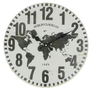 Dřevěné hodiny "Dublin clocks"  Ø 33 cm (Hodiny na zeď dřevěné world map)