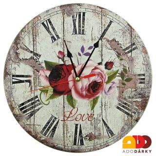 Dřevěné hodiny Růže Ø 33 cm (Nástěnné hodiny ze dřeva)