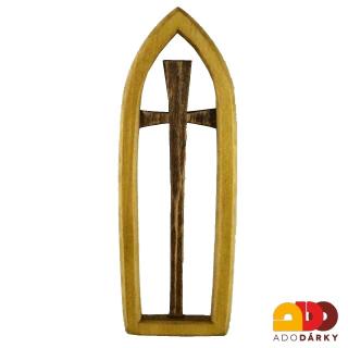Dřevěný kříž v okně 21 cm (Ručně vyřezávaný dřevěný kříž z jednoho kusu dřeva)