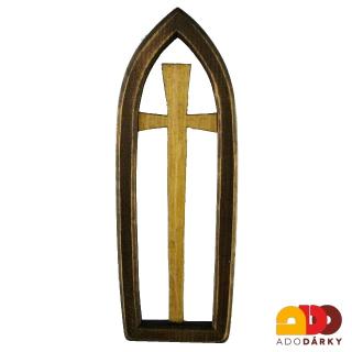 Dřevěný kříž v okně 26 cm (Ručně vyřezávaný dřevěný kříž z jednoho kusu dřeva)