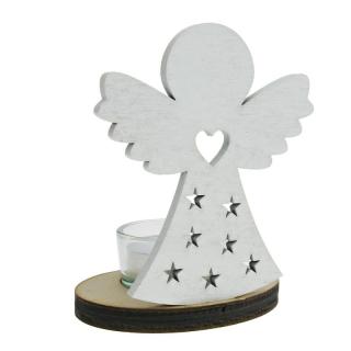 Dřevěný svícen andílek bílý s hvězdičkama 10,5 cm (Svícen ze dřeva vánoční andílek)