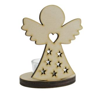 Dřevěný svícen andílek s hvězdičkama 10,5 cm (Svícen ze dřeva vánoční andílek)
