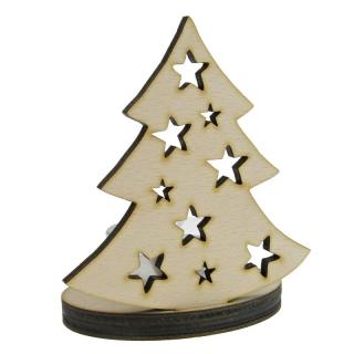 Dřevěný svícen stromek s hvězdičkama 10,5 cm (Svícen ze dřeva vánoční stromeček)
