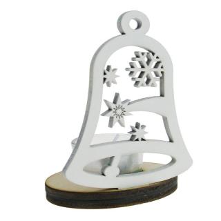 Dřevěný svícen zvonek bílý  "Betlémská hvězda" 10,5 cm (Svícen ze dřeva Betlém)