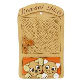Dveře s kočkou a psem na rohožce "Domácí štěstí" 17 cm (Keramická dekorace na zeď s kočičkou a pejskem)