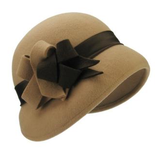 Hnědý plstěný klobouk s dvojitou mašlí (Dámský klobouk KDV5)