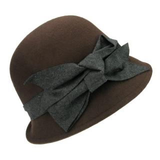 Hnědý plstěný klobouk s dvojitou mašlí (Dámský klobouk vlněný)