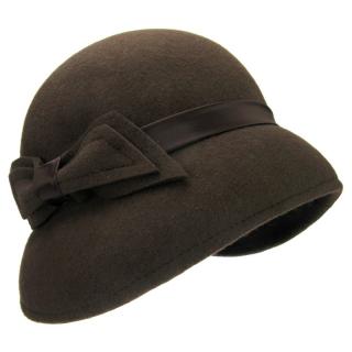 Hnědý plstěný klobouk s mašlí (Dámský klobouk vlněný KDV5)