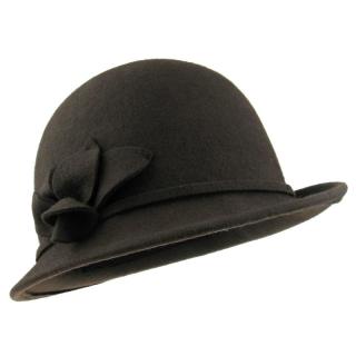 Hnědý plstěný klobouk s ozdobnou kytkou (Dámský klobouk KDV113)