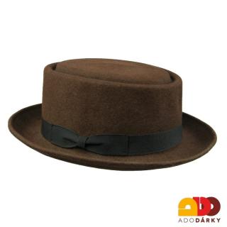 Hnědý plstěný klobouk s rovnou střechou a mašlí (Dámský klobouk vlněný)