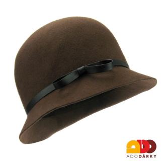 Hnědý plstěný klobouk vysoký s kulatou střechou (Dámský klobouk G020)