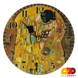 Hodiny "Polibek Gustav Klimt" Ø 12 cm (Dřevěné stojací hodiny Klimt)
