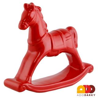 Houpací kůň červený  29 cm (Soška porcelánového houpacího koně)