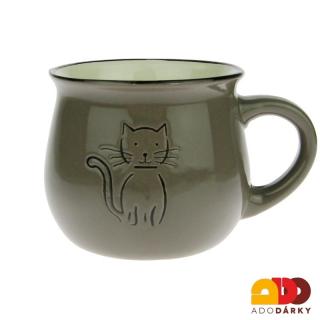 Hrnek šedý - kočka 0,4 l (Keramický hrnek kočka)