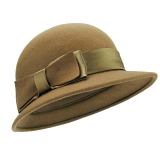 Kávový plstěný klobouk s mašlí (Dámský klobouk vlněný KDV29)
