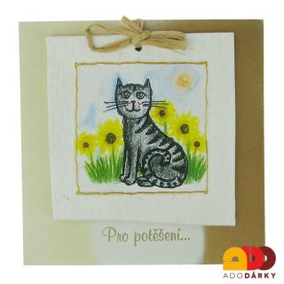 Keramická placka s kočkou pro potěšení (Nástěnný keramický obrázek kočka)