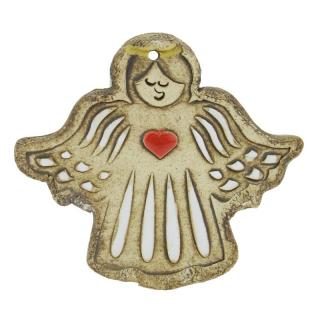 Keramický anděl na zeď se srdcem 10 cm (Andílek z keramiky režný)