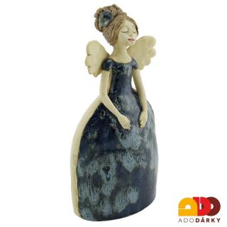 Keramický anděl v modrých šatech 24 cm (Anděl z keramiky)