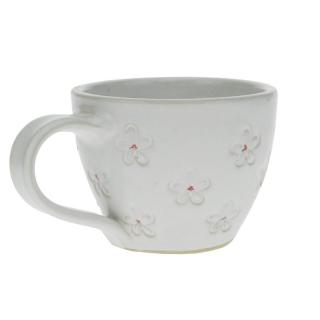 Keramický moka hrnek bílý s květy 0,1 l (Hrnek z keramiky s kytičkami)