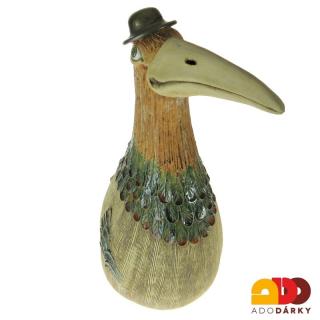 Keramický pták v klobouku 57 cm (Figurka velkého ptáka z keramiky)