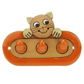Keramický věšáček kočka 13 cm (Věšák z keraniky na klíče, utěrky nebo ručníky)