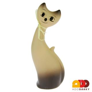 Kočka keramická hnědobéžová 25 cm (Keramická figurka kočky prohlá)
