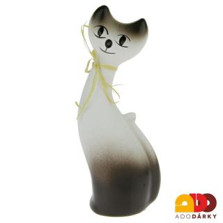 Kočka keramická hnědobílá 25 cm (Keramická figurka kočky prohlá)