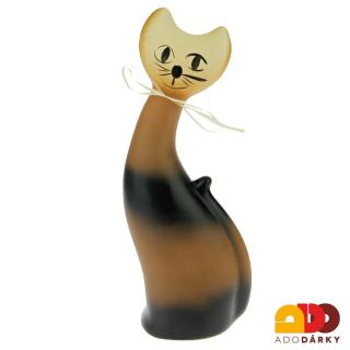 Kočka keramická hnědočerná 25 cm (Keramická figurka kočky prohlá)