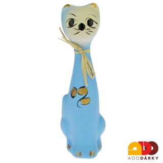 Kočka keramická modrá 23 cm (Keramická figurka kočky vysoká)