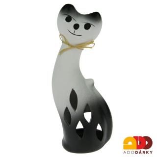 Kočka keramická na svíčku 28 cm (Keramická figurka kočky černobílá)