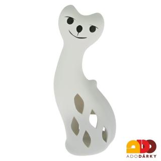 Kočka keramická na svíčku 28 cm (Keramická figurka kočky šedobílá)