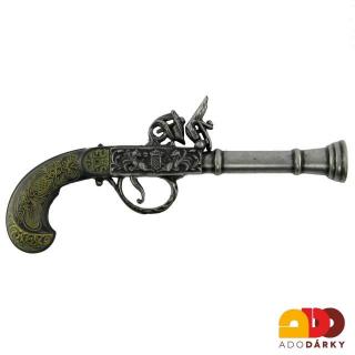 Křesadlová pistole - imitace ebenového dřeva 26 x 9 x 2 cm (Replika pistole na zeď)