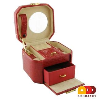 Kufřík na šperky se zámkem červený (Šperkovnice ve tvaru kufříku z umělé kůže)