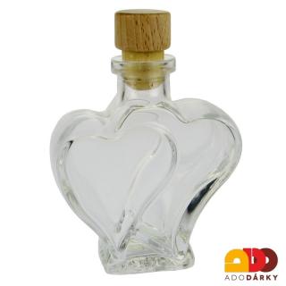 Láhev - srdce dvojité 0,2 l (Skleněná lahev ve tvaru srdce)