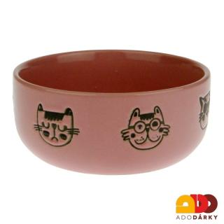 Miska s kočkou růžová 12 x 5 cm (Keramická miska kočka)