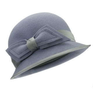 Modrošedý plstěný klobouk s mašlí (Dámský klobouk vlněný KDV4)