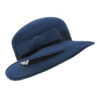 Modrý plstěný klobouk se stuhou a mašlí (Dámský klobouk vlněný SOP3)