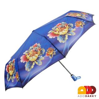 Modrý skládací deštník s květy (U63 Deštník pro dámy skládací plněautomatický)