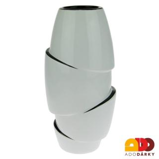 Nepravidelná porcelánová váza s černým lemem 30 cm (Designová váza na květiny z porcelánu)